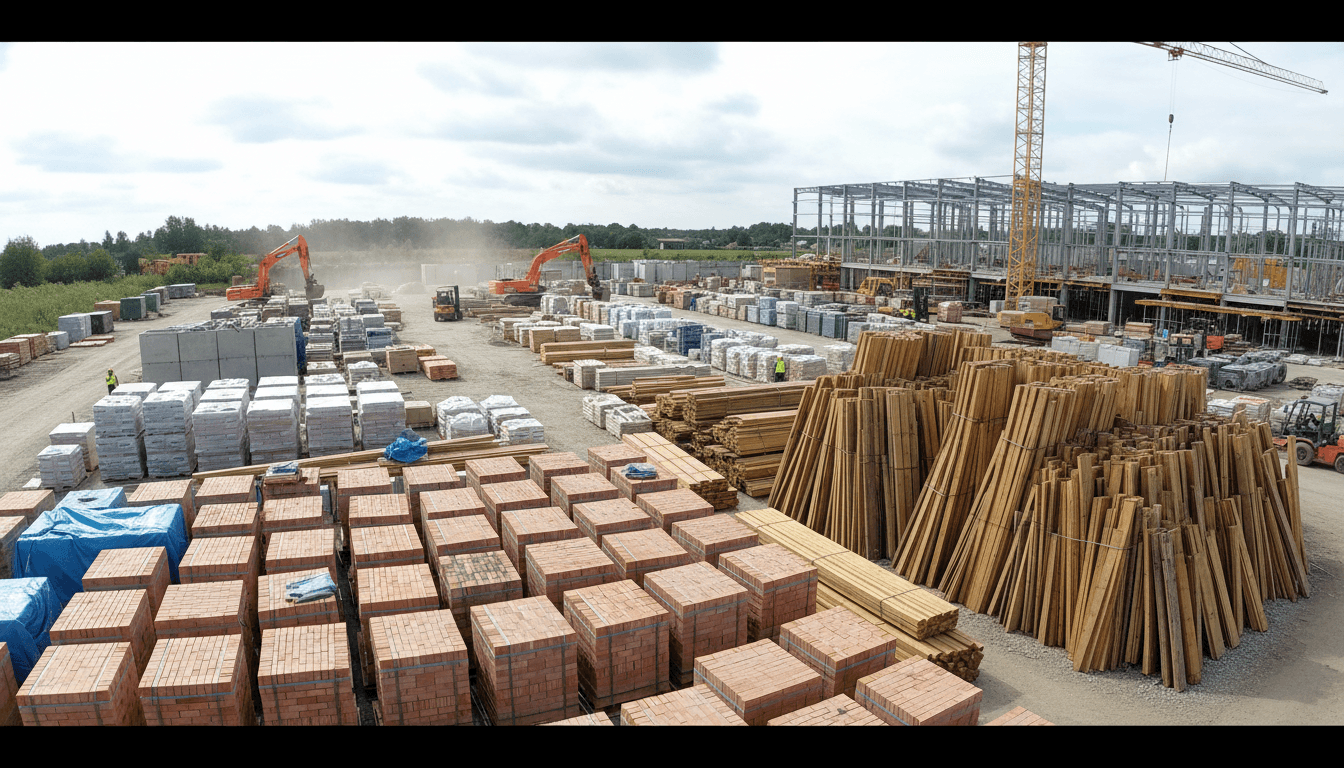 Construction materials stacked on site