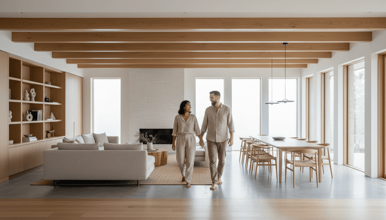 Bright interior of a completed domestic building with modern finishes